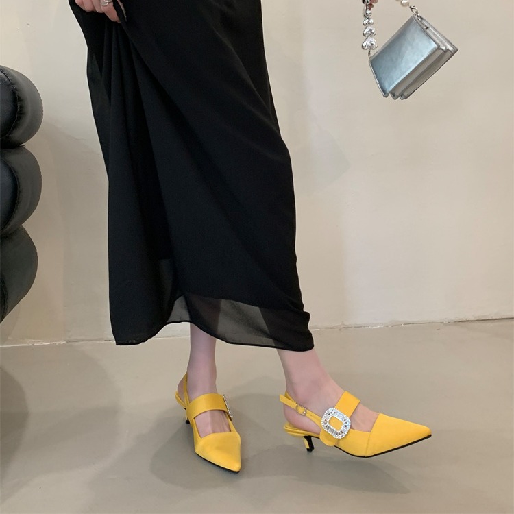 Mitin 2026 Early Spring New One-Strap High Heel Women's Shoes Rhinestone Square Buckle Closed Toe Backless Sandals Shallow Mouth Single Shoes - Image 2