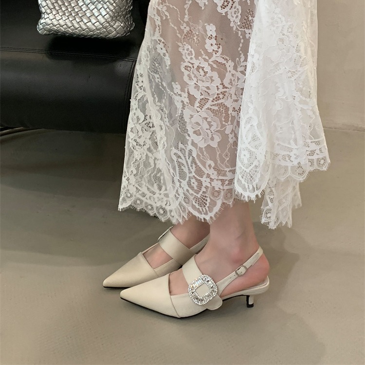 Mitin 2026 Early Spring New One-Strap High Heel Women's Shoes Rhinestone Square Buckle Closed Toe Backless Sandals Shallow Mouth Single Shoes - Image 4