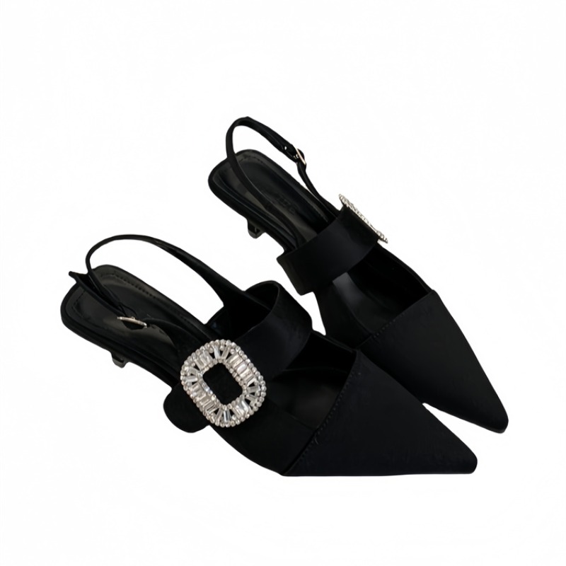 Mitin 2026 Early Spring New One-Strap High Heel Women's Shoes Rhinestone Square Buckle Closed Toe Backless Sandals Shallow Mouth Single Shoes - Image 5