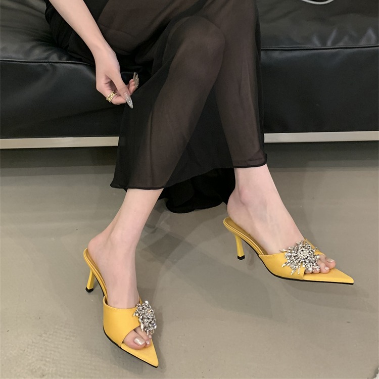 Women's Open Toe Rhinestone One-Strap Thin Heel Slippers Summer 2026 New Style - Image 2