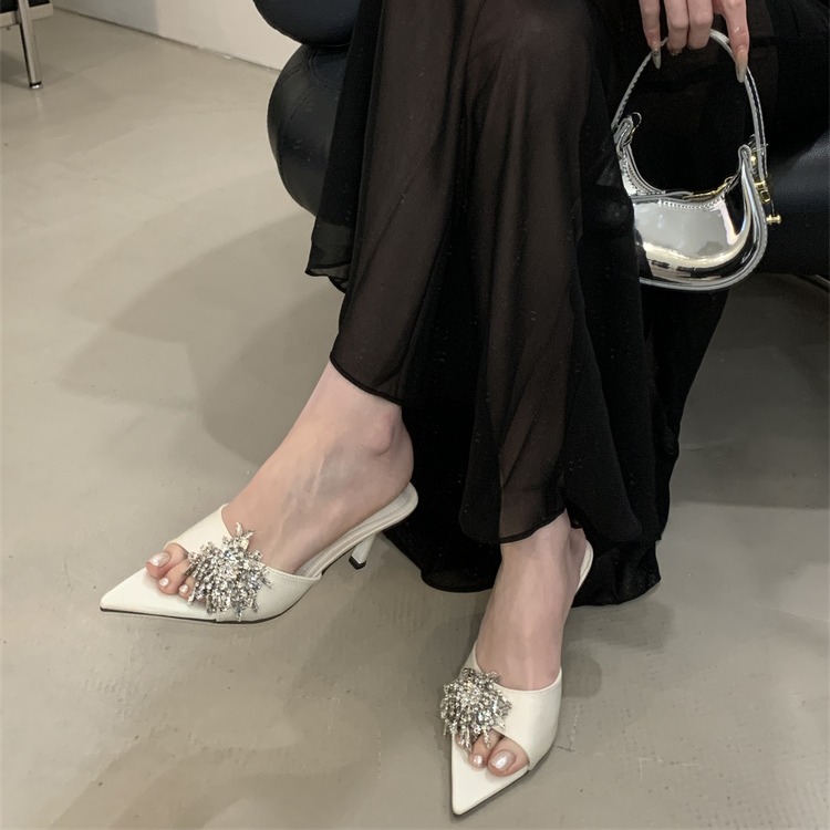 Women's Open Toe Rhinestone One-Strap Thin Heel Slippers Summer 2026 New Style - Image 3