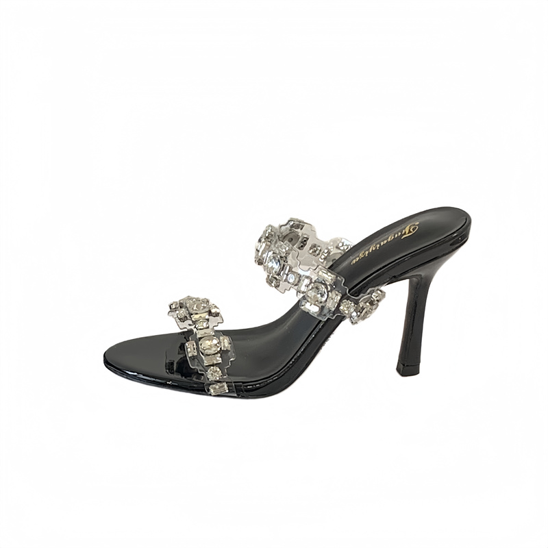 Women's Crystal Slippers with Transparent Strap and Rhinestones - Silver Sexy Open Toe Sandals - Image 5