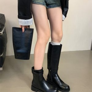 Two-Way Detachable Riding Boots Chunky Heel Thick Sole Mid-Calf Short Boots Women Autumn