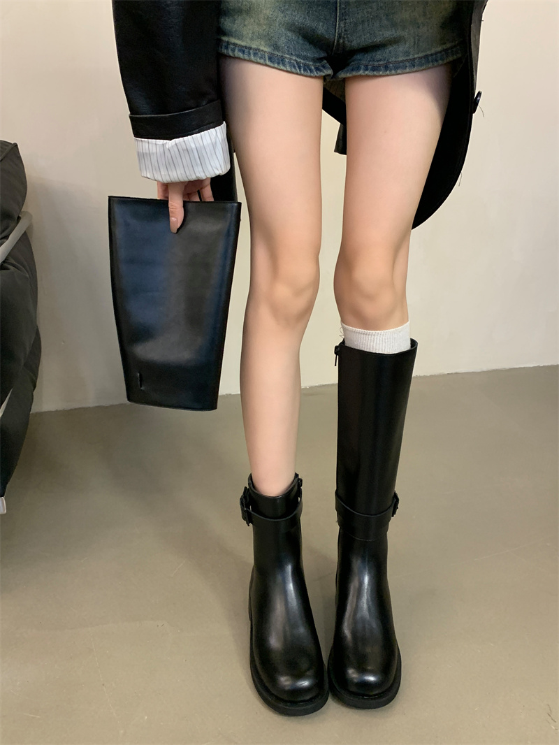 Two-Way Detachable Riding Boots Chunky Heel Thick Sole Mid-Calf Short Boots Women Autumn - Image 4