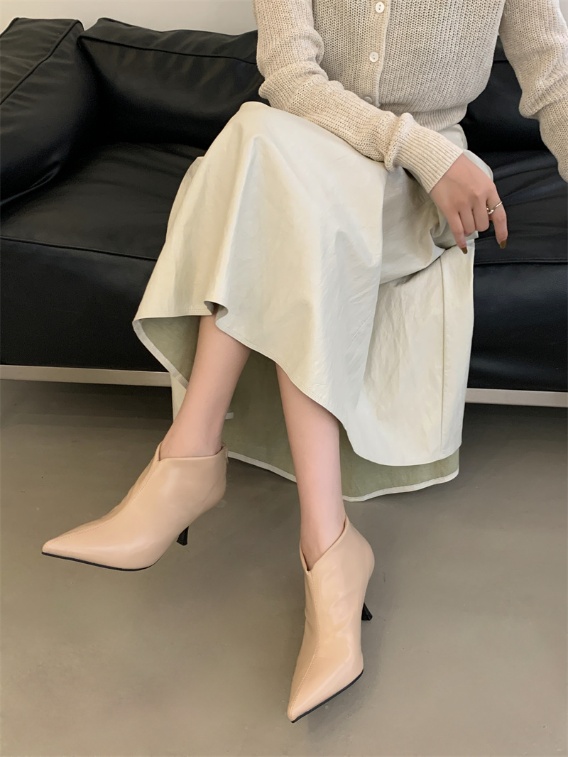 2025 New Women's Ankle Boots Autumn Winter High Heel Pointed Toe French Style Short Boots Thin Heel - Image 3
