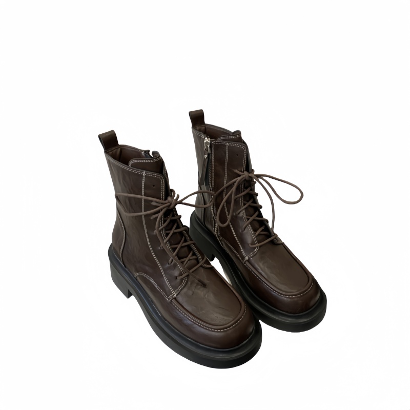 British Style Chunky Sole Platform Martin Boots Women 2025 New Retro Round Toe Lace Up Thick Heel Slim Fit Versatile Fashion - Image 5