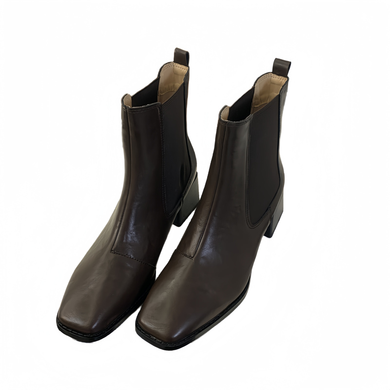 Women's Chunky Heel Chelsea Boots Square Toe Short Boots Comfortable Elastic Sided Martin Boots - Image 5