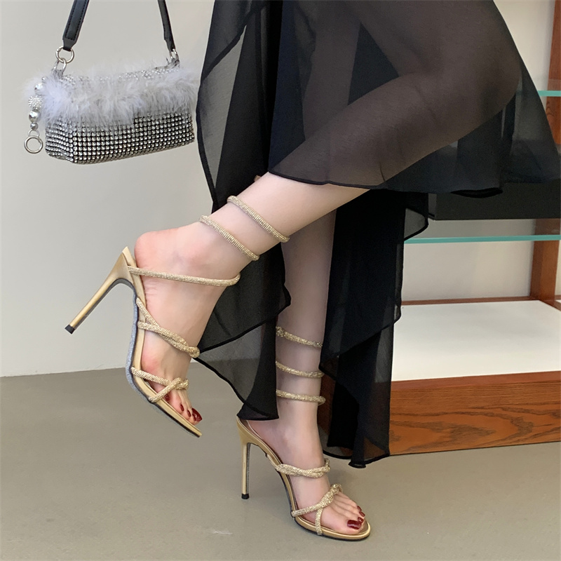 Miting Rhinestone High Heel Sandals Snake Winding One-Strap Sexy Sandals 2026 Early Spring Open Toe Thin Heel - Image 3