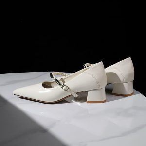 BIGWOOD French Mary Jane Shoes Women's Pointed Toe Mid Heel Work Commuter Slip-On Shoes