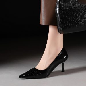 European American Banquet High Heel Shoes Women Patent Leather Pointed Toe Comfortable Shallow Mouth Fashion Thin Heel Temperament Single Shoes