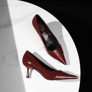 European American Style Everyday Versatile High Heel Women's Pointed Toe Shallow Mouth Patent Leather Thin Heel Commute Banquet Temperament Single Shoes
