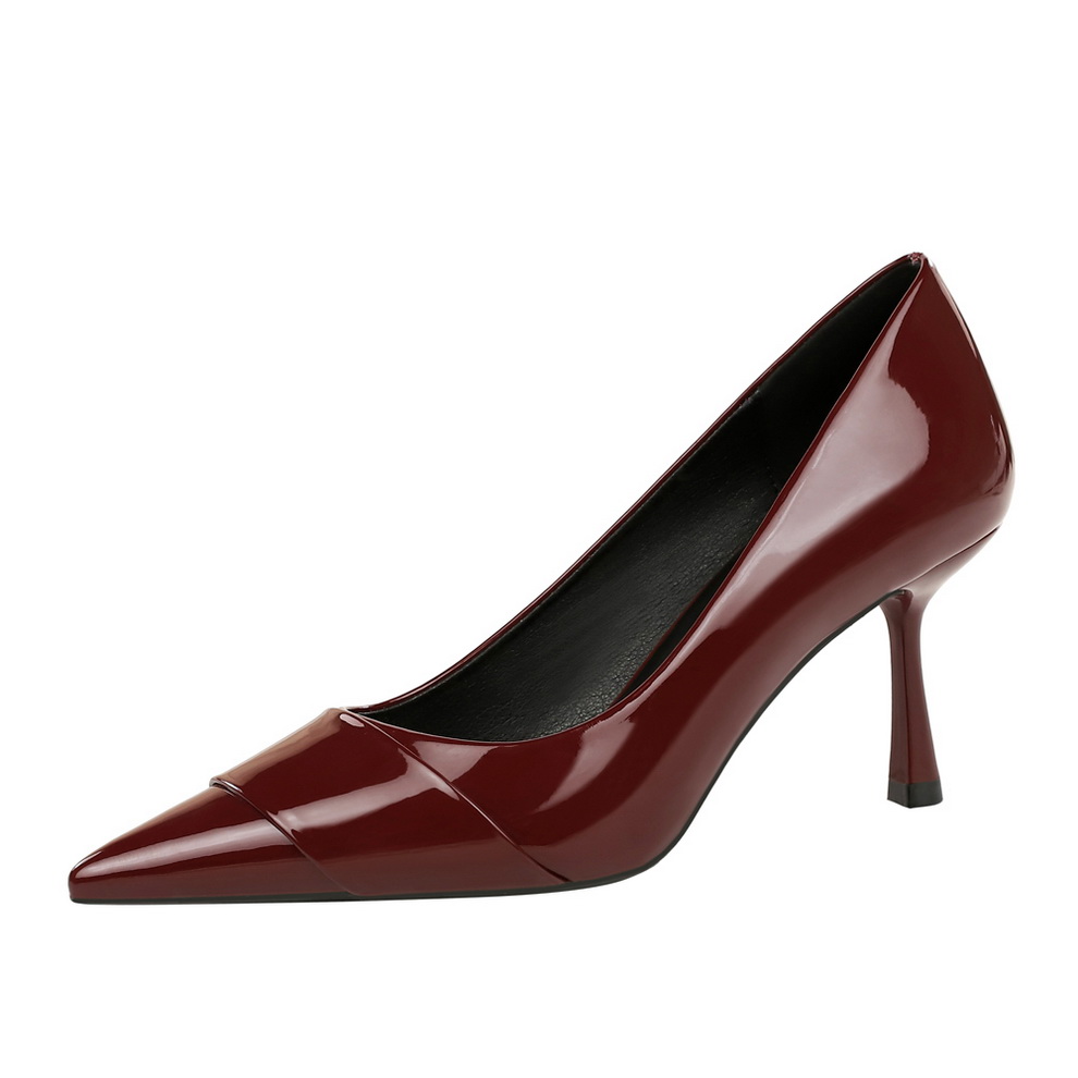 European American Style Everyday Versatile High Heel Women's Pointed Toe Shallow Mouth Patent Leather Thin Heel Commute Banquet Temperament Single Shoes - Image 5