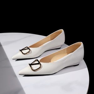 Retro Casual Commuter Shoes for Women with Metal Buckle, Low Cut Wedge Heel, Height Increasing, Versatile and Elegant