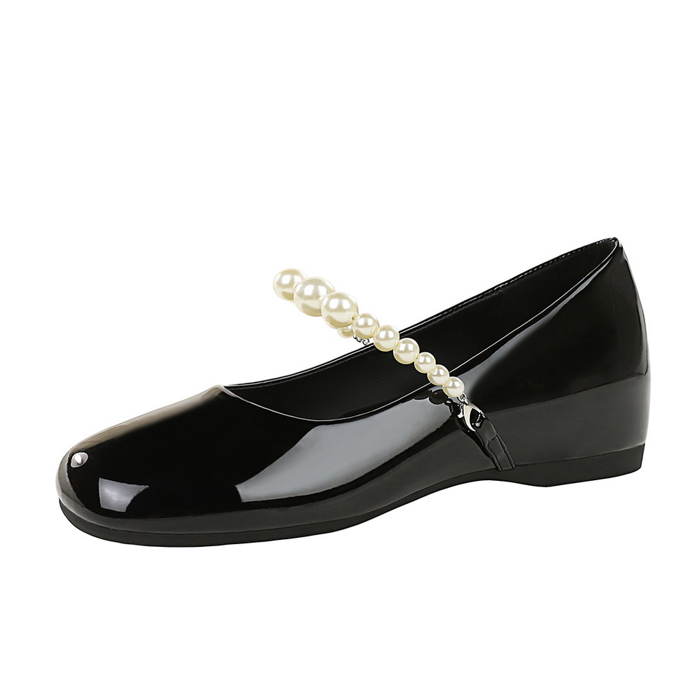 French Style Pearl Buckle Strap Square Toe Patent Leather Low Heel Comfortable Women's Shoes - Image 5