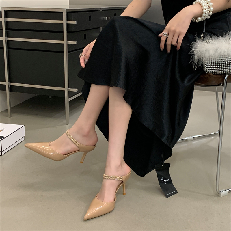 Miting Rhinestone One-Strap Pointed Toe High Heel Slippers 2026 New Spring Sexy Shallow Mouth Thin Heel Mules - Image 2