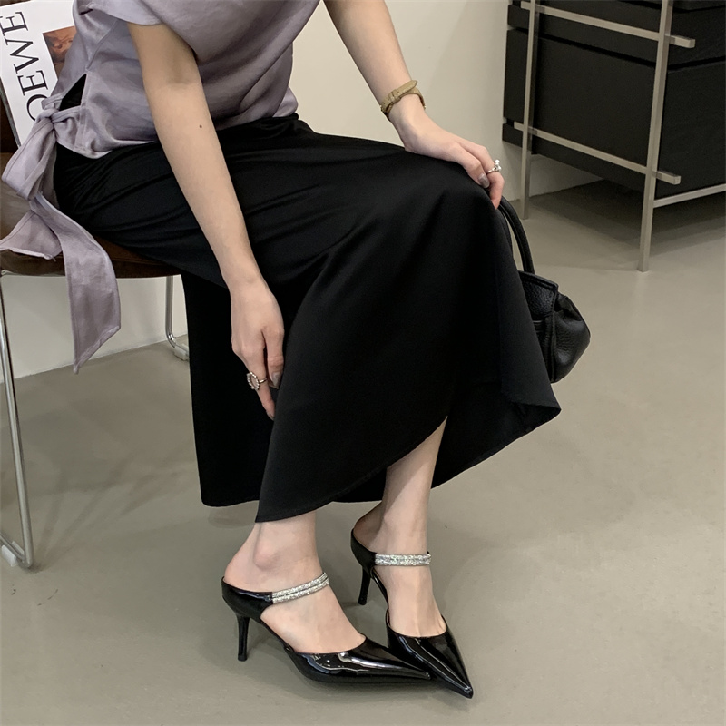 Miting Rhinestone One-Strap Pointed Toe High Heel Slippers 2026 New Spring Sexy Shallow Mouth Thin Heel Mules - Image 3